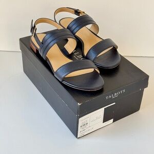 Talbots "Keri" Indigo Navy Blue Leather Sandals - Size 8.5 M - Mint Cond w/ Box